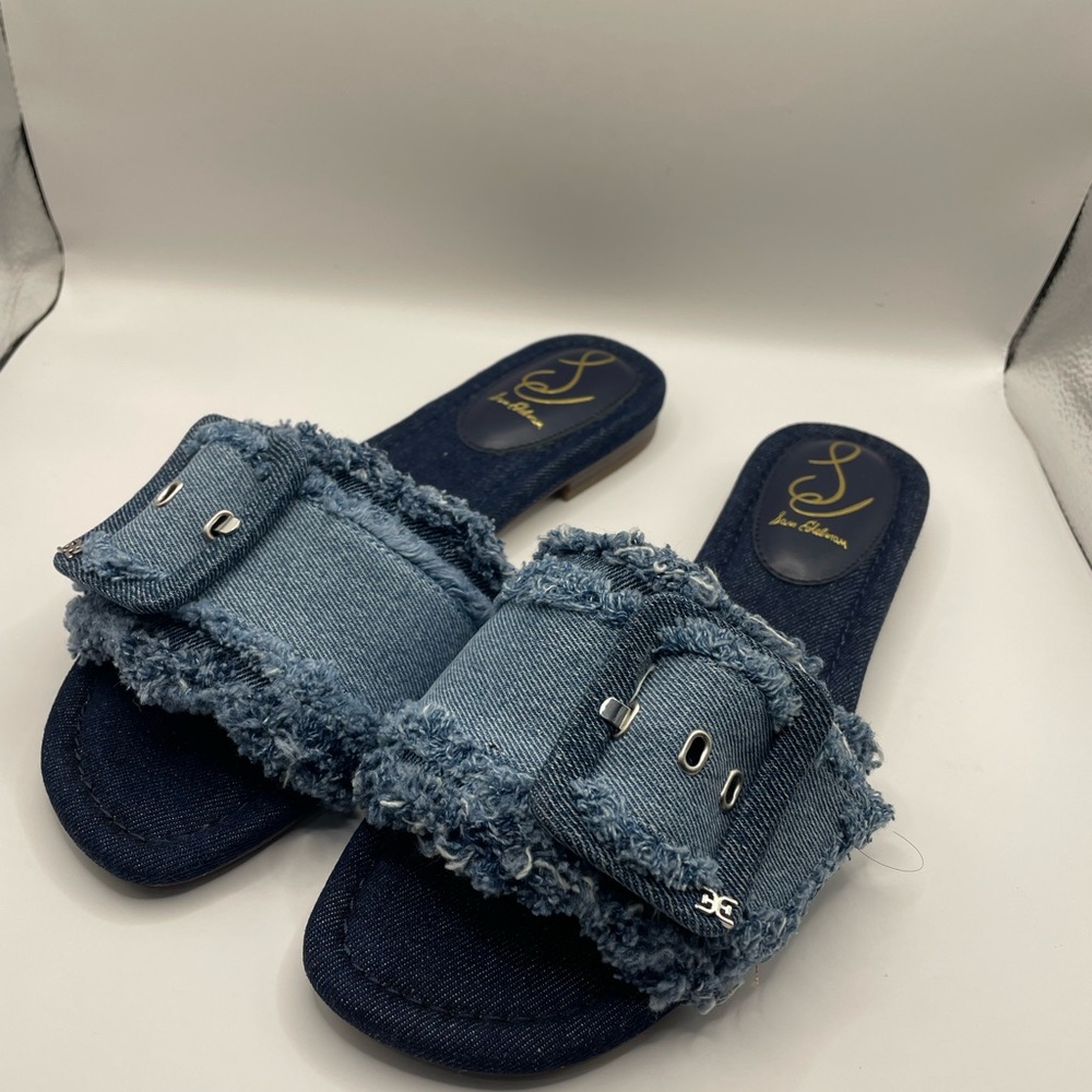 Sam Edelman Frayed Denim Slide Sandals